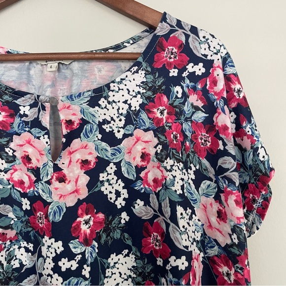 ZAVANNA Floral Women's Top Blue Red Pink White Spring Summer, Large - Picture 3 of 15